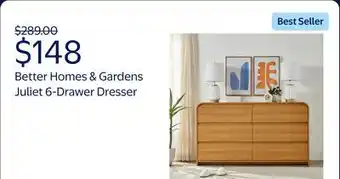 Walmart Better Homes & Gardens Juliet 6 Drawer Dresser, Light Honey Finish offer