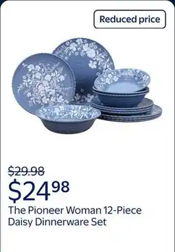 Walmart The Pioneer Woman 12-Piece Daisy Bamboo Melamine Dinnerware Set, Blue offer
