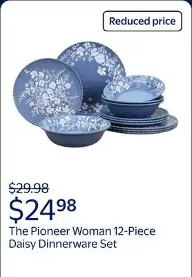 Walmart The Pioneer Woman 12-Piece Daisy Bamboo Melamine Dinnerware Set, Blue offer