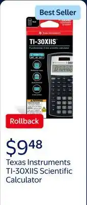 Walmart Texas Instruments TI-30XIIS Two-Line Scientific Calculator High School and College offer
