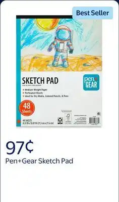 Walmart Pen+Gear Sketch Pad, Medium Weight, 8.37 x 10.87, White 48 Sheets offer
