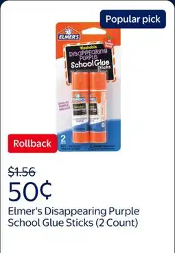Walmart Elmer's Disappearing Purple School Glue Sticks, Washable, 2 Count offer