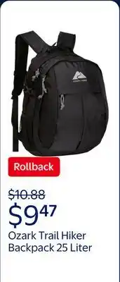 Walmart Ozark Trail Hiker Backpack 25 Liter, Black, Polyester, Adult, Teen offer