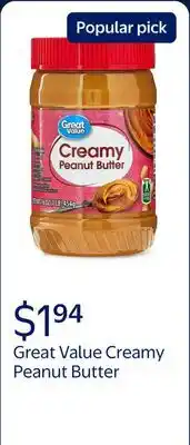 Walmart Great Value Creamy Peanut Butter offer