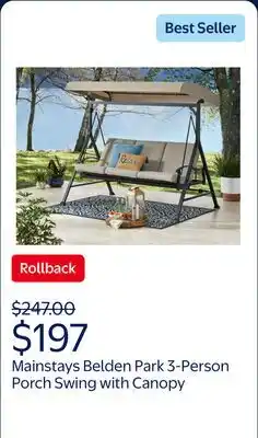 Walmart Mainstays Belden Park 3 Person Convertible Daybed Outdoor Steel Porch Swing with Canopy - Beige offer