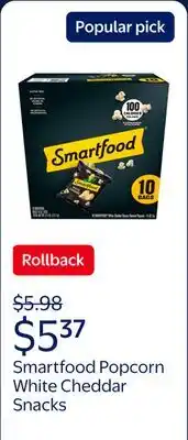 Walmart Smartfood Popcorn White Cheddar Flavored Popcorn Snacks, 0.625 oz Bags, 10 Count Multipack offer