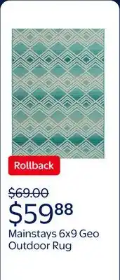 Walmart Mainstays 6 x 9 Aqua Geo Outdoor Rug offer