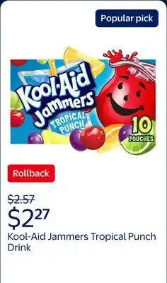 Walmart Kool-Aid Jammers Tropical Punch Flavored Drink, 10 Ct Box, 6 fl oz Pouches, Liquids offer