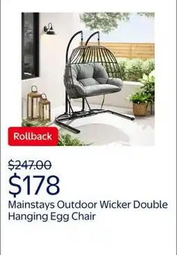 Walmart Mainstays Outdoor Wicker Patio Double Hanging Egg Chair, Gray offer