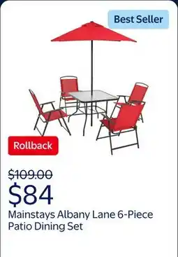 Walmart Mainstays Albany Lane Steel 6-Piece Outdoor Patio Dining Set with Umbrella, Red offer