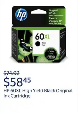 Walmart HP 60XL High Yield Black Original Ink Cartridge, ~600 pages, CC641WN#140 offer
