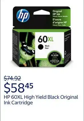 Walmart HP 60XL High Yield Black Original Ink Cartridge, ~600 pages, CC641WN#140 offer