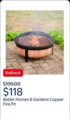 Walmart Better Homes & Gardens Wood Burning Copper Fire Pit, 30-inch diameter and 22-inch Height offer