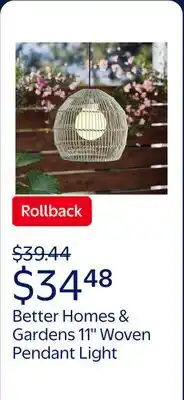 Walmart Better Homes & Gardens 11'' 8 Lights Gray PE Battery Operated Woven Pendant Light offer