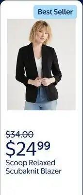 Walmart Scoop Women's and Women's Plus Relaxed Scubaknit Blazer with Scrunch Sleeves offer