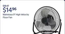 Walmart Mainstays 9 3-Speed High Velocity Wall Mountable Black New Floor Fan offer