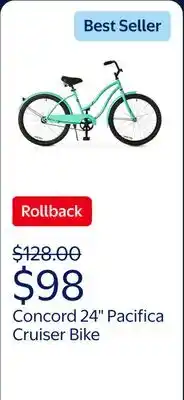 Walmart Concord 24 Pacifica Cruiser Bike, Fits Riders 4'8 - 5'8, Pastel Green, Women's offer
