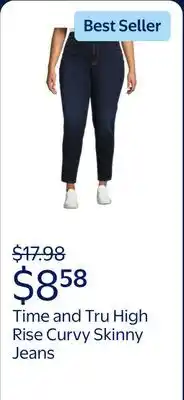 Walmart Time and Tru Women's High Rise Curvy Skinny Jeans, Available in Regular and Short Inseams offer
