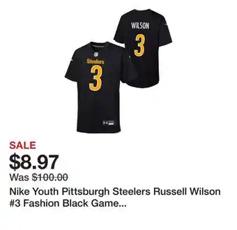 Dick's Sporting Goods Nike Youth Pittsburgh Steelers Russell Wilson #3 Fashion Black Game Jersey offer