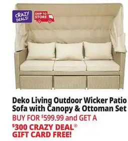 Ocean State Job Lot Deko Living Outdoor Wicker Patio Sofa with Canopy and Ottoman Set Beige offer