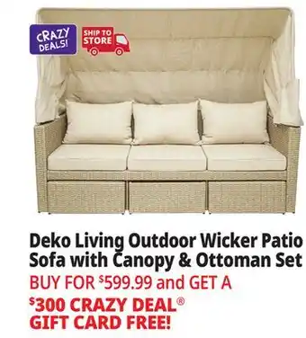 Ocean State Job Lot Deko Living Outdoor Wicker Patio Sofa with Canopy and Ottoman Set Beige offer