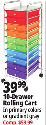 Ocean State Job Lot 10-Drawer Rolling Cart offer