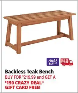 Ocean State Job Lot Backless Teak Bench offer