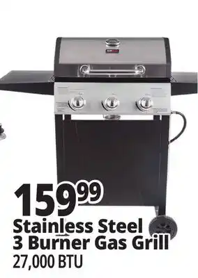 Ocean State Job Lot Stainless Steel 3 Burner Gas Grill offer
