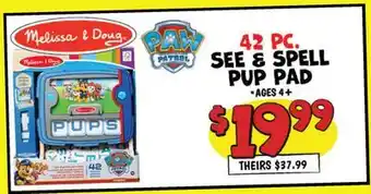 Ollie's Melissa & Doug. PAW PATROL 42 PC. SEE & SPELL PUP PAD offer