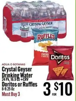 Jons International Crystal geyser drinking water doritos or ruffles offer
