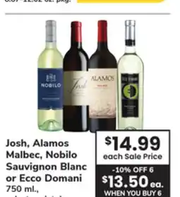 ACME Josh, Alamos Malbec, Nobilo Sauvignon Blanc or Ecco Domani offer