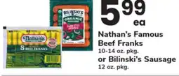 ACME Nathan's Famous Beef Franks 10-14 oz. pkg. or Bilinski's Sausage 12 oz. pkg offer