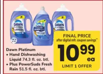 ACME Dawn Platinum Hand Dishwashing Liquid 74.3 fl. oz. btl. Plus PowerSuds Fresh Rain 51.5 fl. oz. btl offer