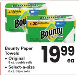 ACME Bounty Paper Towels Original 8 ct. double rolls, Select-a-size 6 ct. triple rolls offer