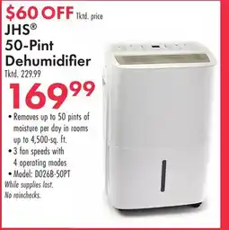 Boscov's JHS 50-Pint Dehumidifier offer