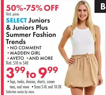 Boscov's Juniors & Juniors Plus Summer Fashion Trends offer