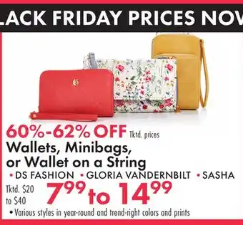 Boscov's Wallets, Minibags, or Wallet on a String offer