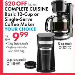 Boscov's COMPLETE CUISINE Basic 12-Cup or Single-Serve Coffee Maker offer