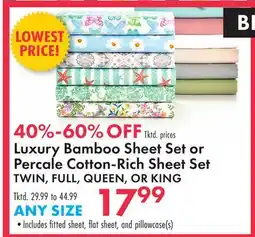 Boscov's Luxury Bamboo Sheet Set or Percale Cotton-Rich Sheet Set offer