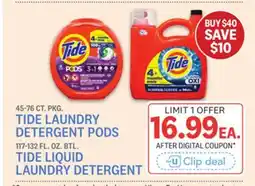 Kings Food Markets TIDE LAUNDRY DETERGENT PODS 45-76 CT. PKG. TIDE LAUNDRY DETERGENT PODS 117-132 FL. OZ. BTL offer