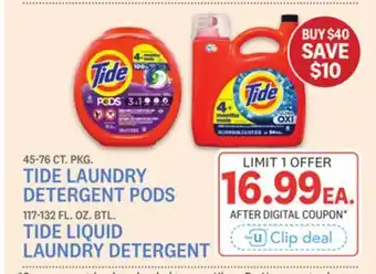 Kings Food Markets TIDE LAUNDRY DETERGENT PODS 45-76 CT. PKG. TIDE LAUNDRY DETERGENT PODS 117-132 FL. OZ. BTL offer