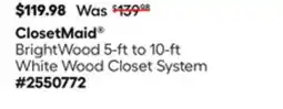 Lowe's BrightWood 5-ft to 10-ft White Wood Closet System offer