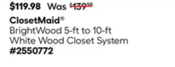 Lowe's BrightWood 5-ft to 10-ft White Wood Closet System offer