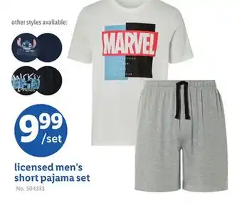 Lidl licensed men's short pajama set offer