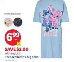 Lidl licensed ladies' big shirt offer