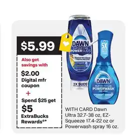 CVS Dawn Ultra 32.7-38 oz, EZ-Squeeze 17.4-22 oz or Powerwash spray 16 oz offer