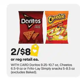 CVS Doritos 9.25-10.7 oz, Cheetos 6.5-9 oz or Frito-Lay Simply snacks 5-8.5 oz offer