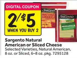Stop&Shop Sargento Natural American or Sliced Cheese offer