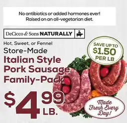 DeCicco & Sons Italian Style Pork Sausage Family-Pack offer