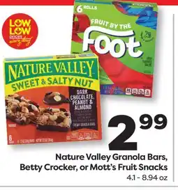 Weis Markets Nature Valley Granola Bars, Betty Crocker, or Mott's Fruit Snacks offer